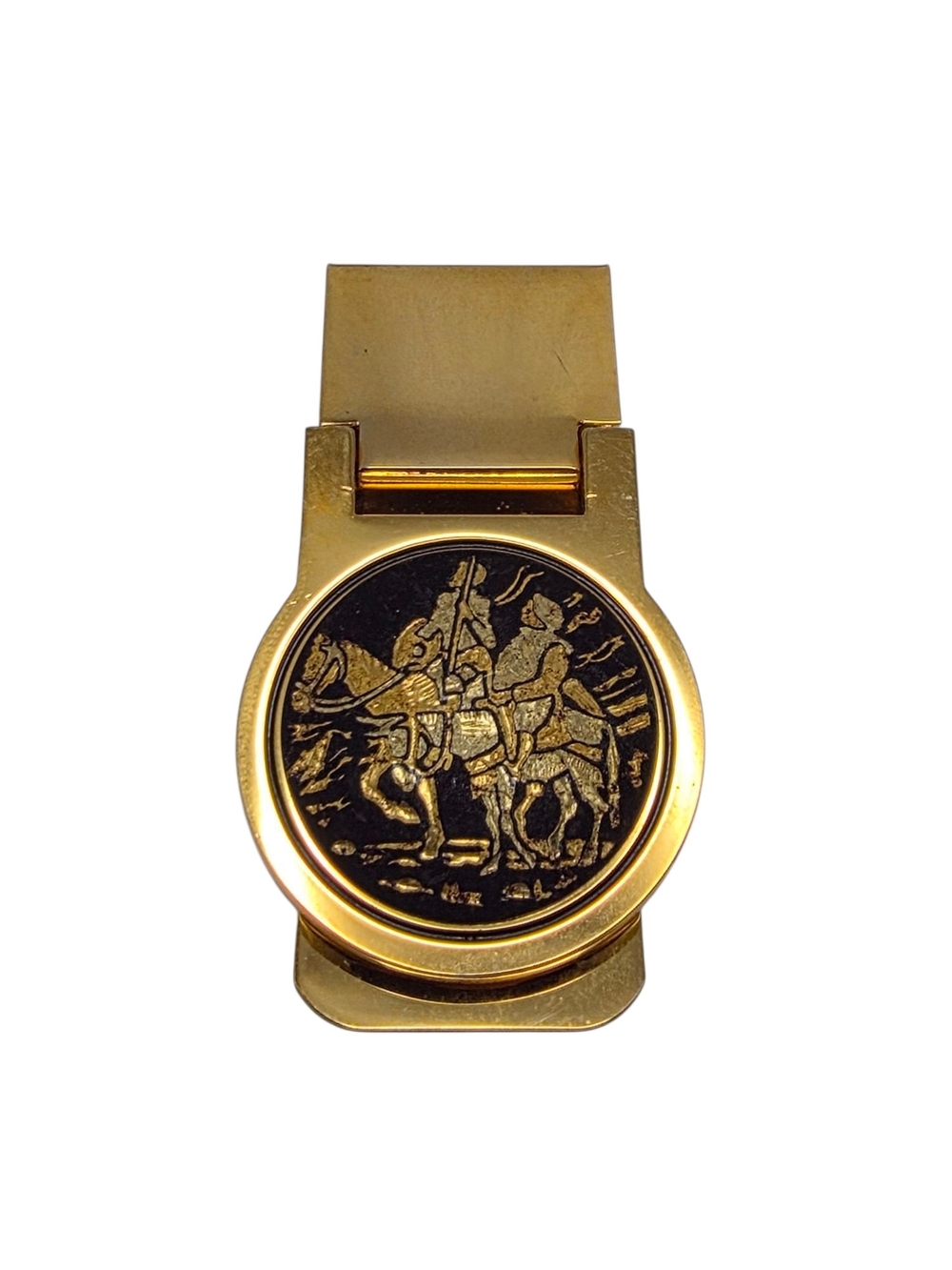 Vintage USSR Don Quixote & Sancho Panza Damascene Gold Tone Hinged Money Clip
